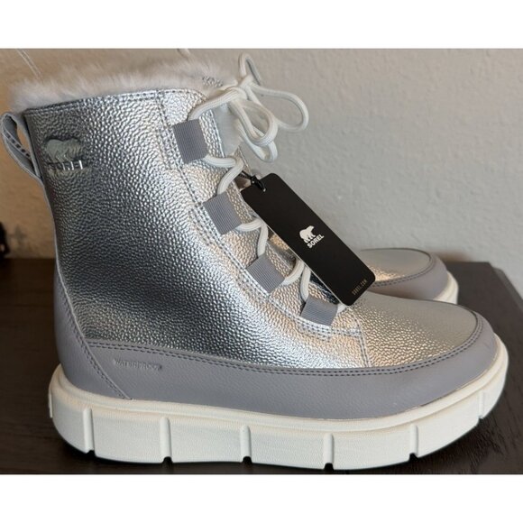 Sorel Explorer Big Kids Size 5  Lace Up Waterproof Winter Boots, Silver, - Picture 1 of 11